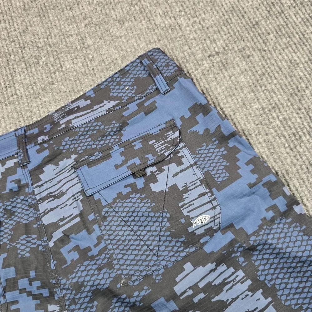 AFTCO Cargo Shorts Mens 38 Blue Camo Microfiber Stretch Fishing Outdoor Summer